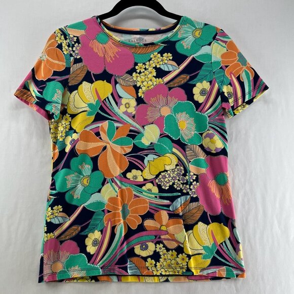 Talbots Super Soft Jersey Short Sleeve Tee Womens SP Crewneck Floral Multicolor - Picture 1 of 10